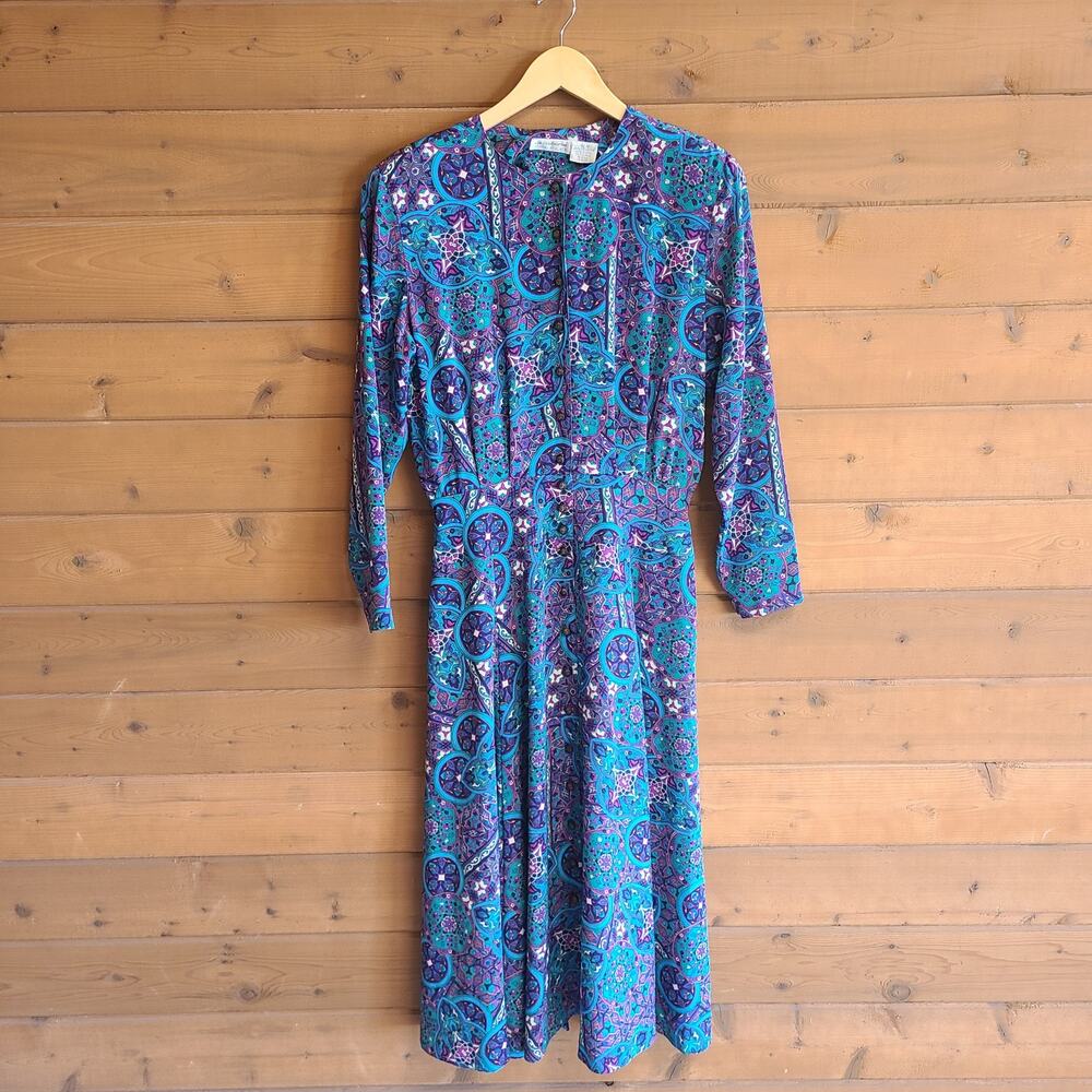 Vintage Liz Claiborne Dress Y2K Mosaic Whimsigoth Button Down Psychedelic Boho